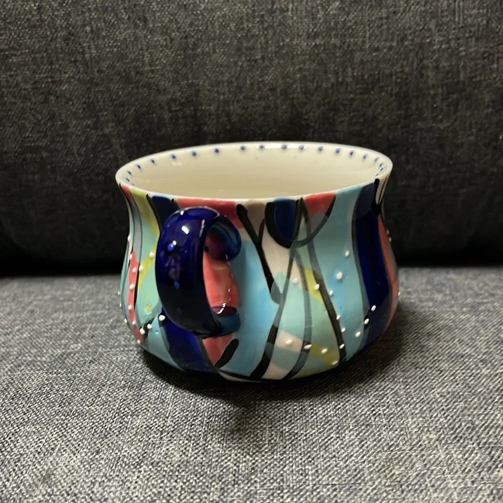 Anthropologie Hand-painted Geometric Mug